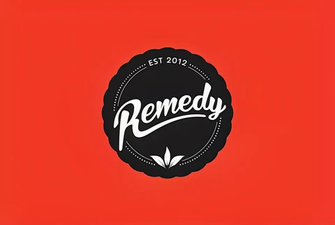 Remedy Drinks logo on an orange background.
