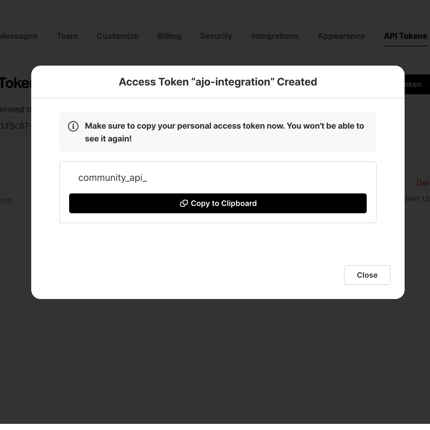 Generate Community API Token