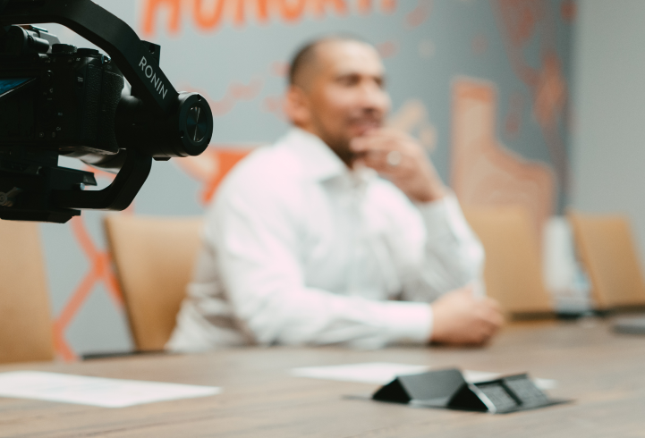 Founder being interviewed on camera for a brand story