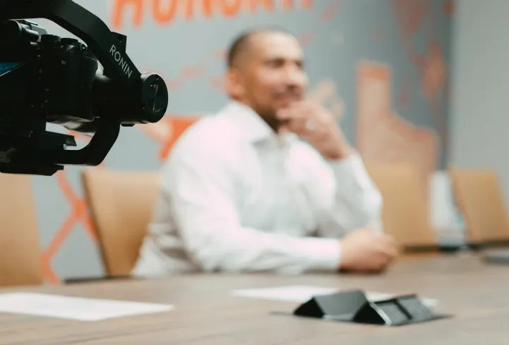 Founder being interviewed on camera for a brand story