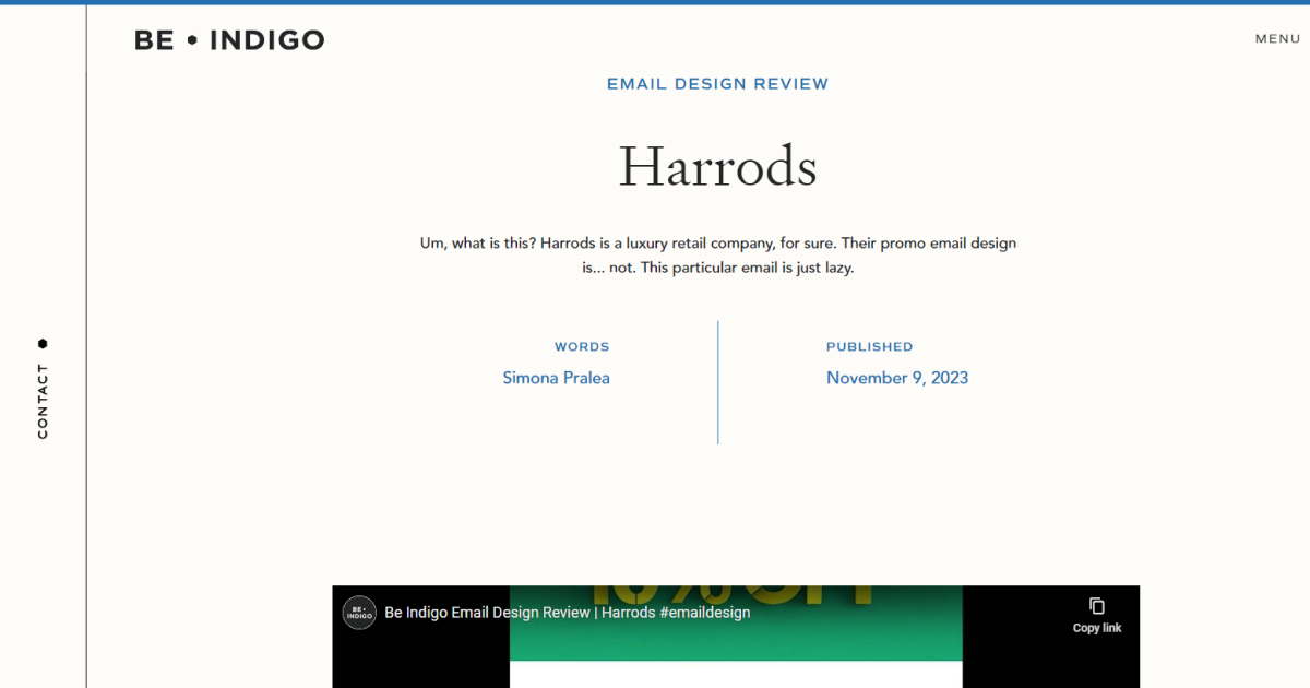 Be Indigo | Le Blog | Email Design Review | Harrods
