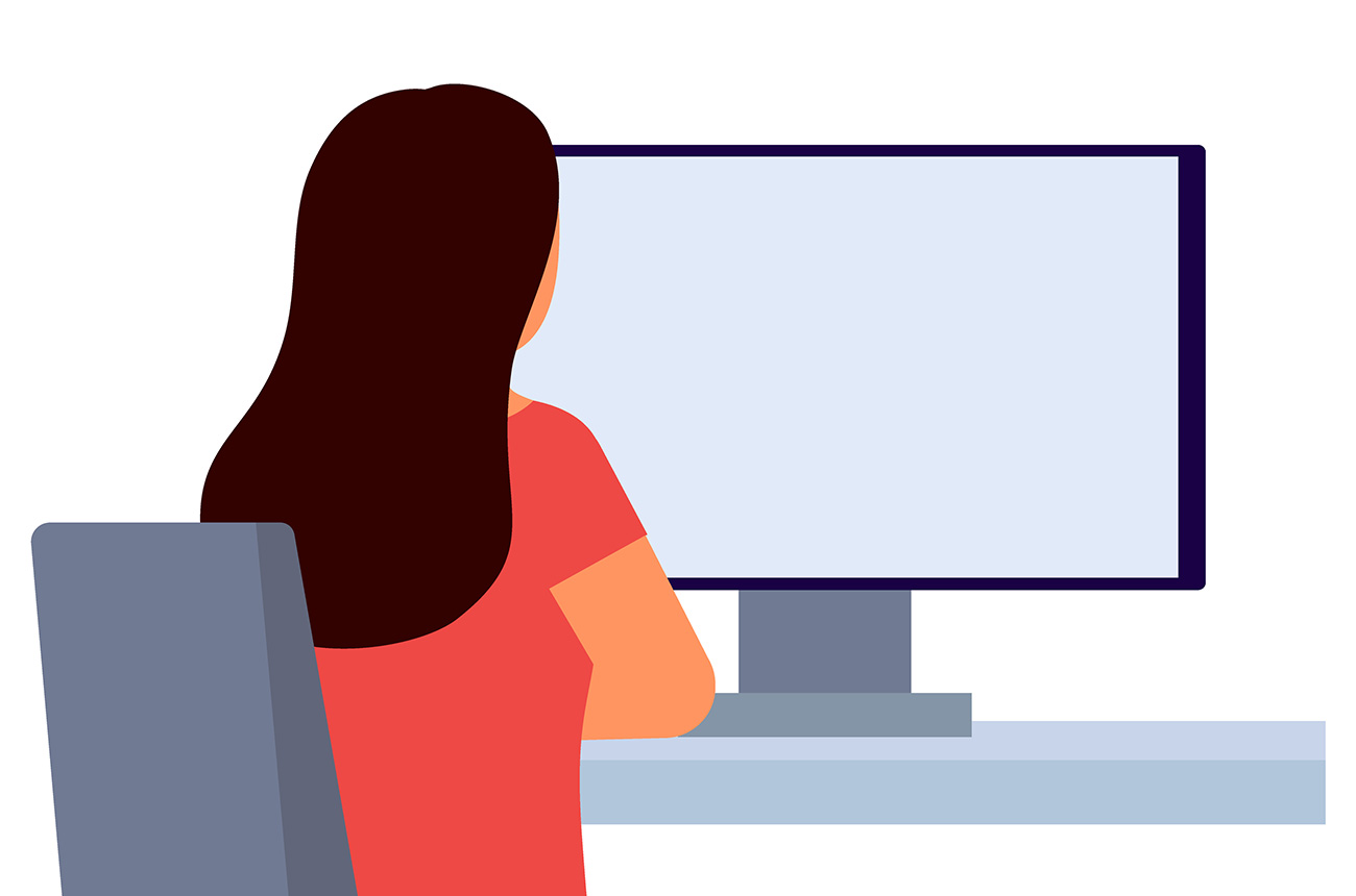 Woman at Computer Screen Cartoon