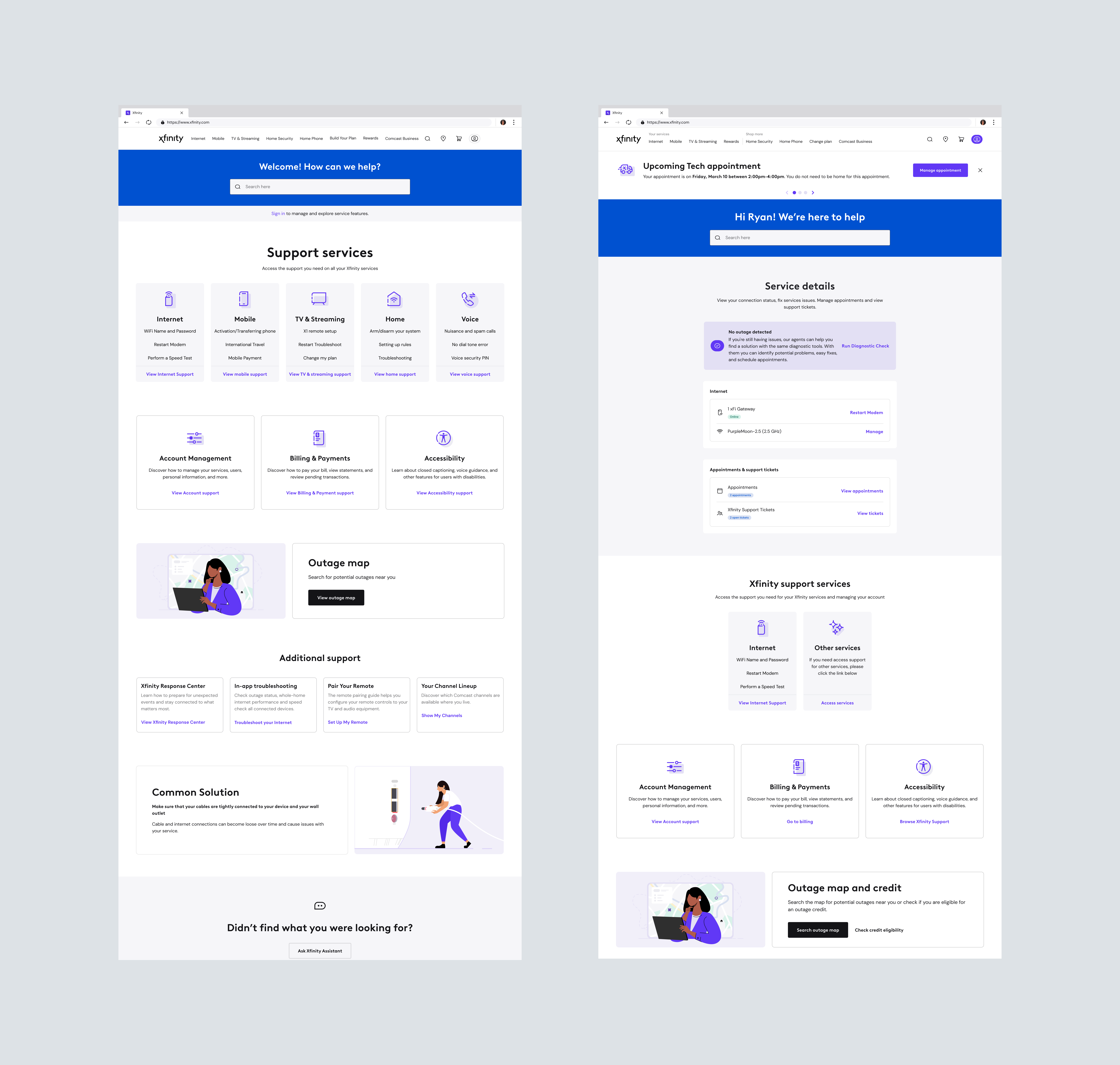Redesigned Xfinity Support page