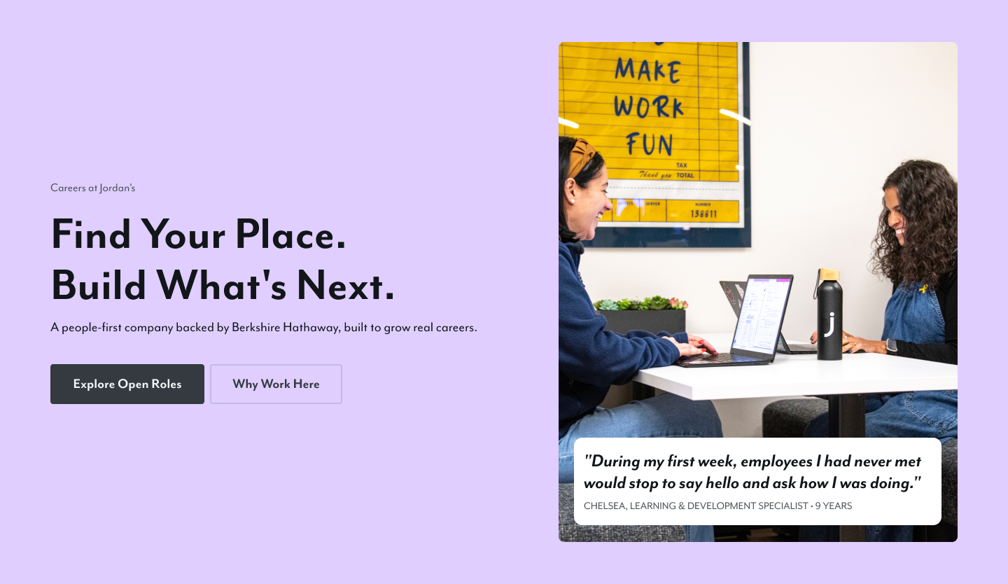 Jordan's Furniture careers page redesign