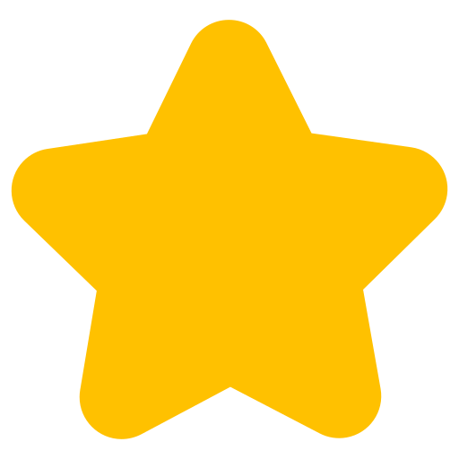 Estrella amarilla de cinco puntas con bordes redondeados sobre un fondo transparente.
