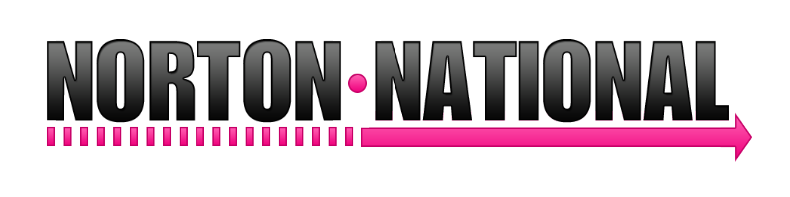 NORTON NATIONAL text logo in gradient black with a pink dot and a pink arrow below.