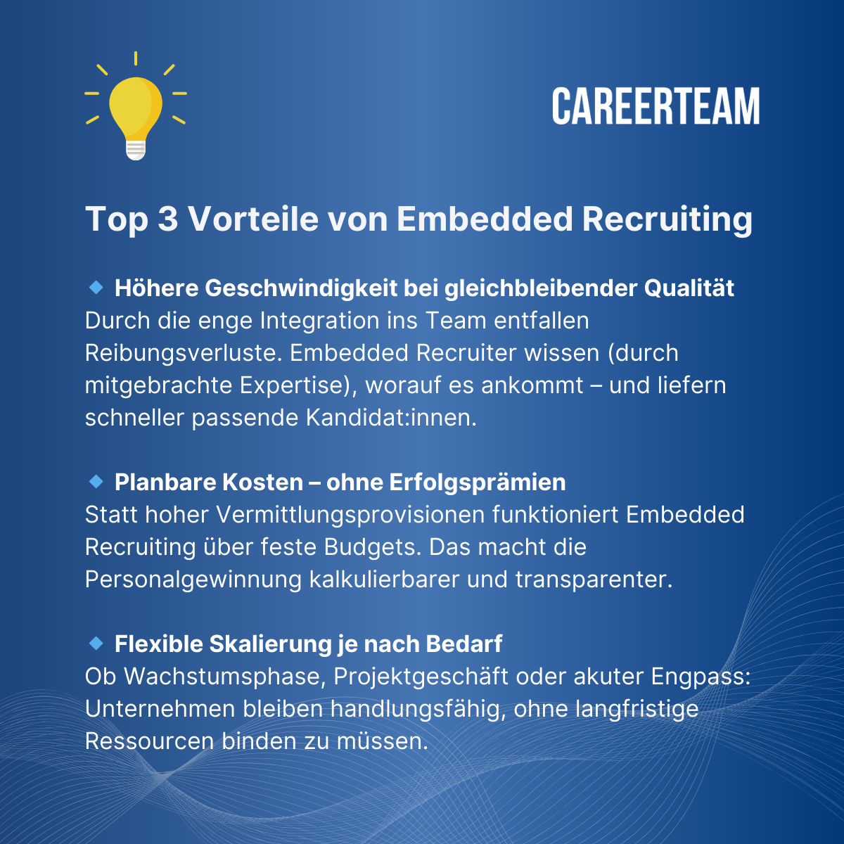 Top 3 vorteile von embedded recruiting. hier geeignet gestaltet qualität. durch die integration in team-entwicklung. erfol...