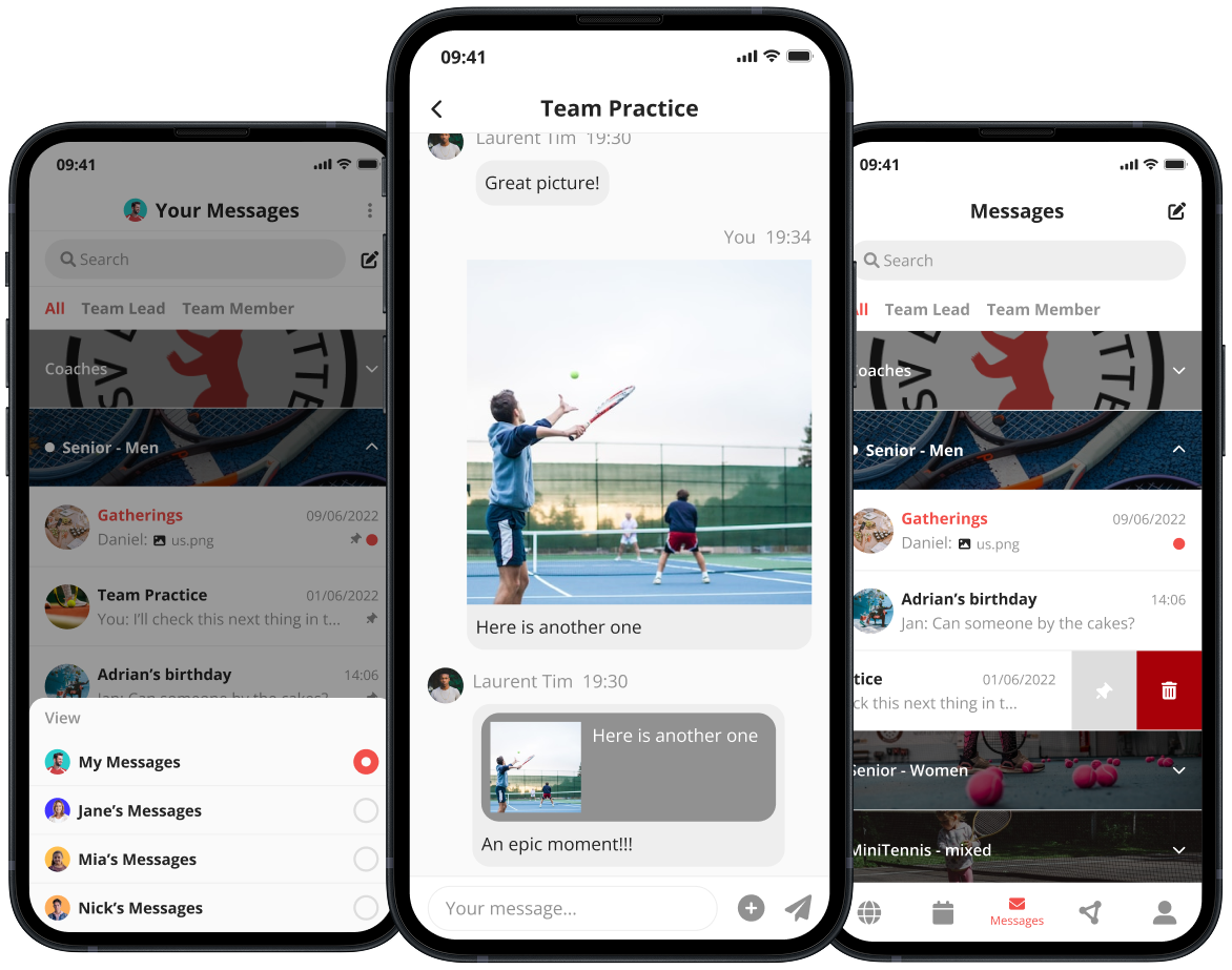 Mockups of the messaging feature