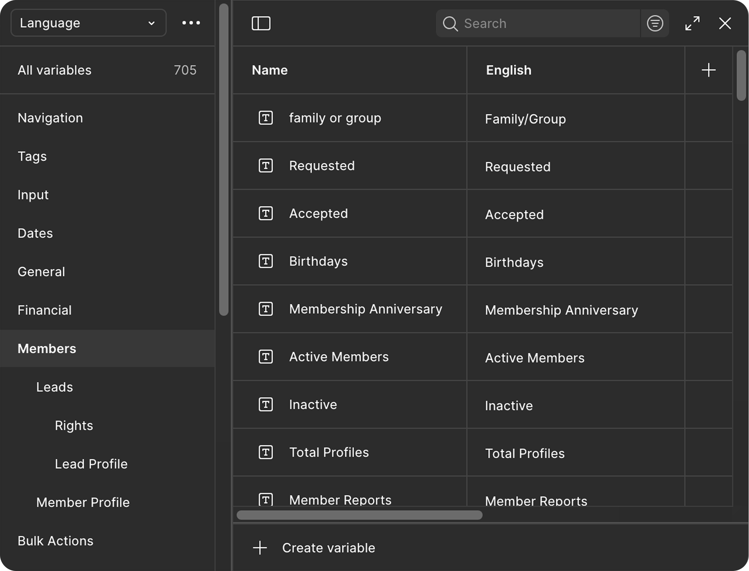 Variable translation library extract