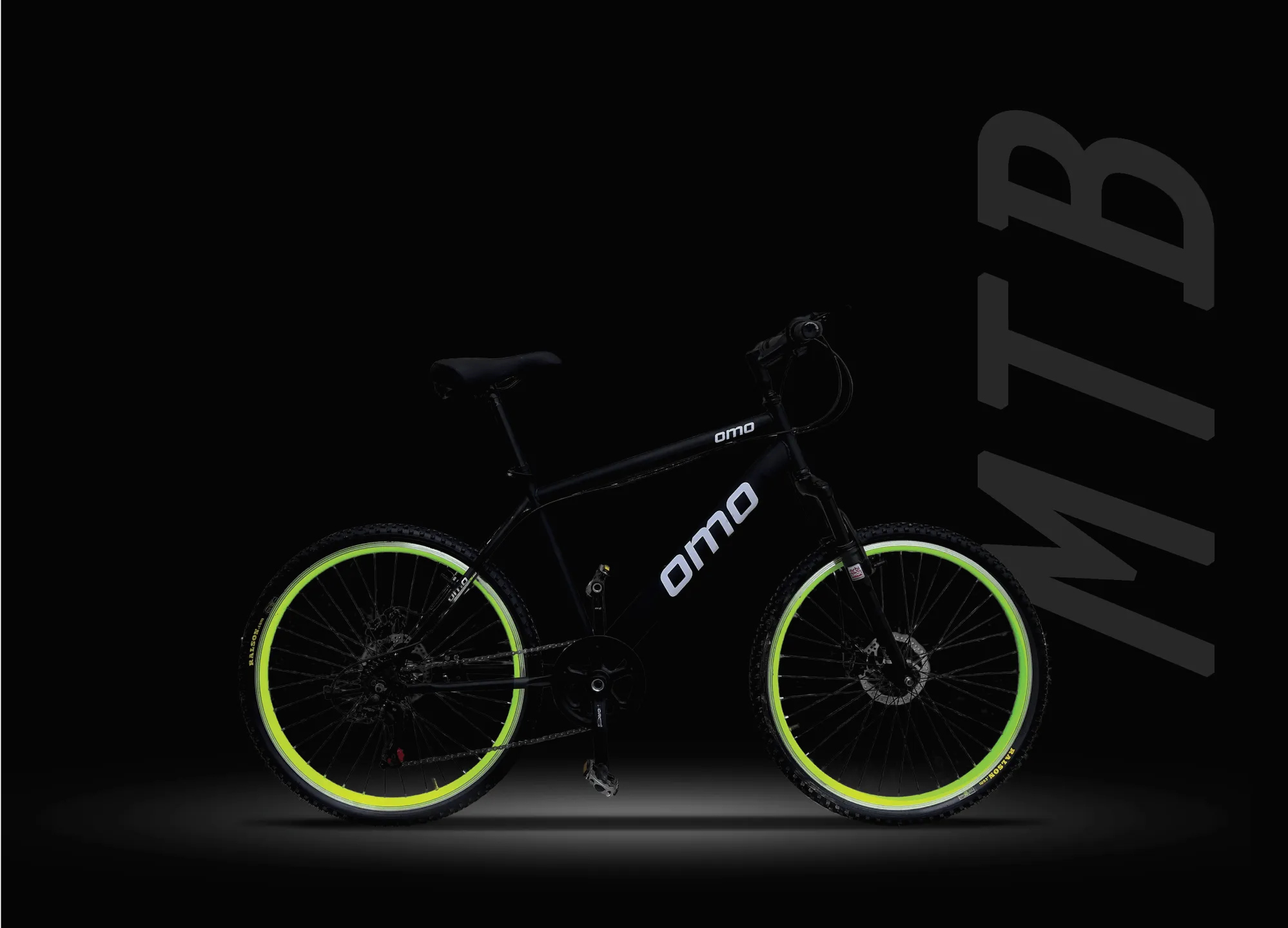 black cycle product shot with flourescent tires