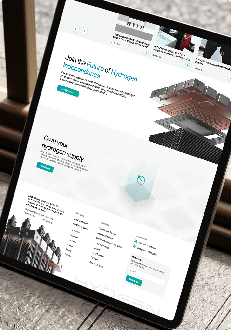 Hydgen homepage tablet mockup