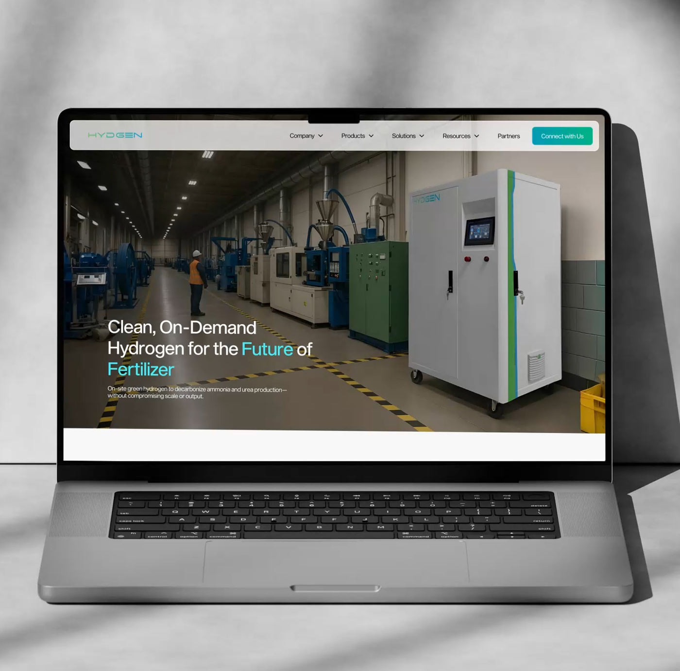 Hydgen electrolyzers webpage laptop mockup