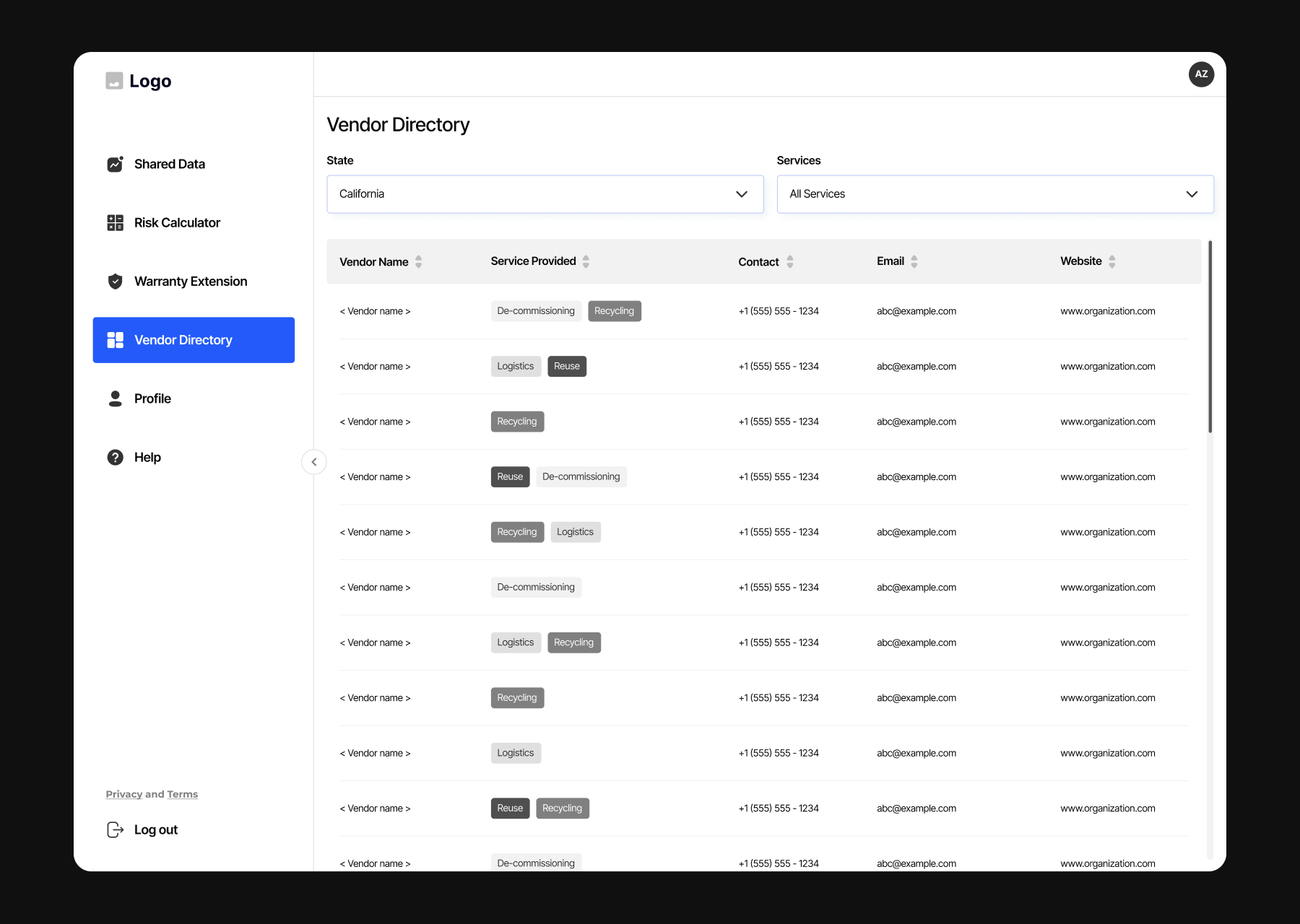 Novus dashboard mockup