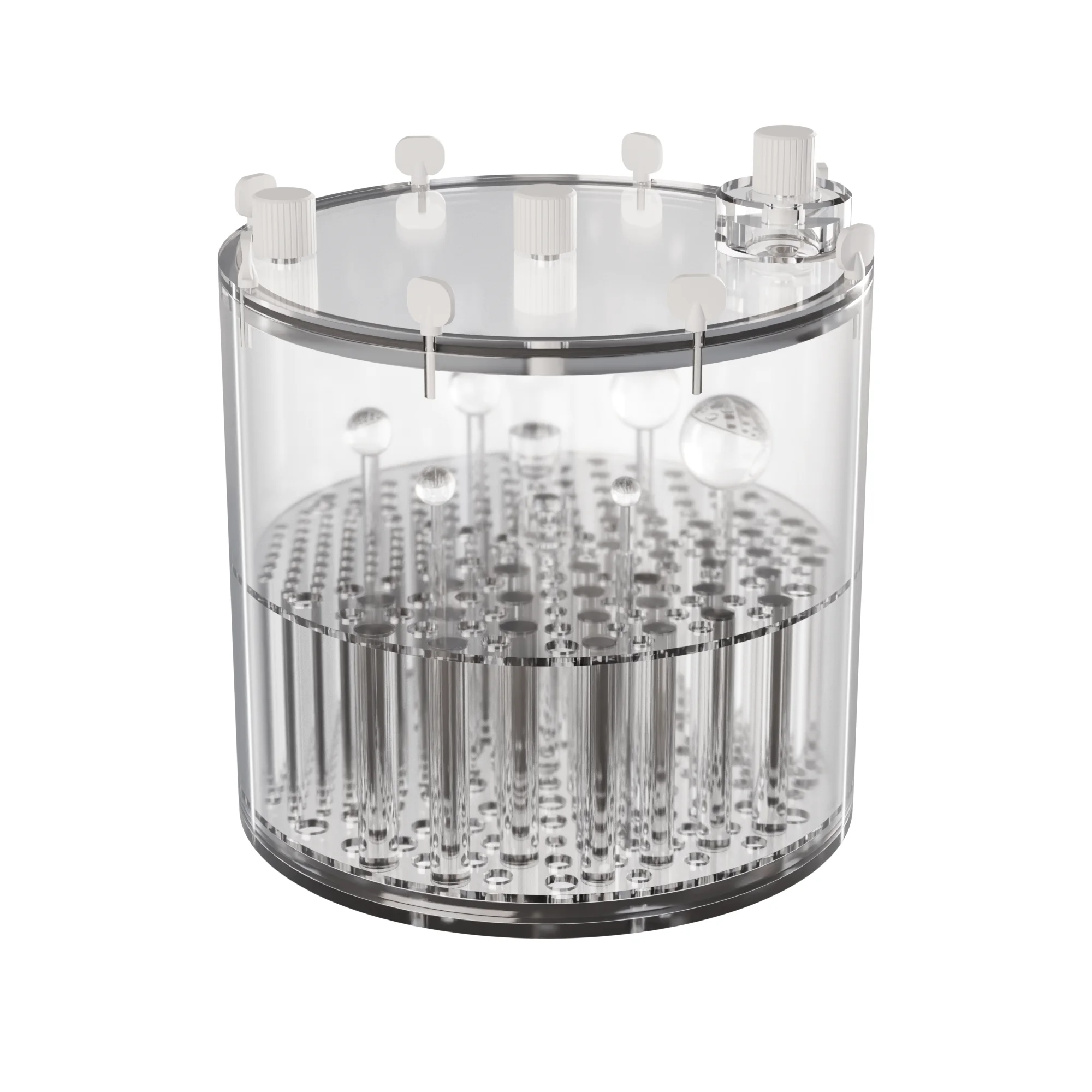 Pro-NM ACR Performance SPECT phantom showing PMMA cylinder with cold rod insert and six solid cold spheres suspended inside