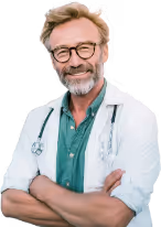 A smiling, good-looking middle-aged doctor in glasses.
