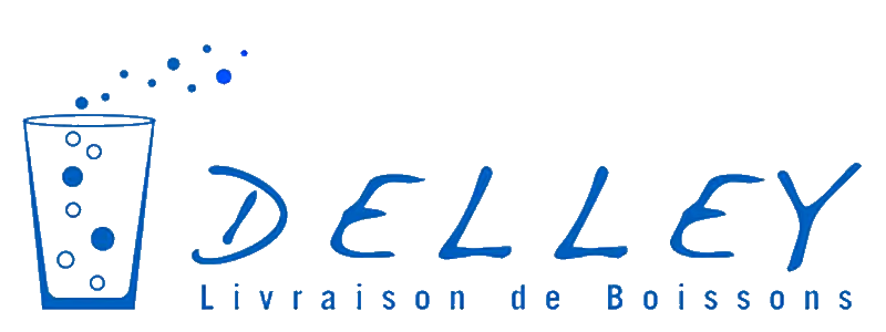 Le logo de. Delley Boissons Sàrl contenant une illustration qui représente un verre de liquide pétillant