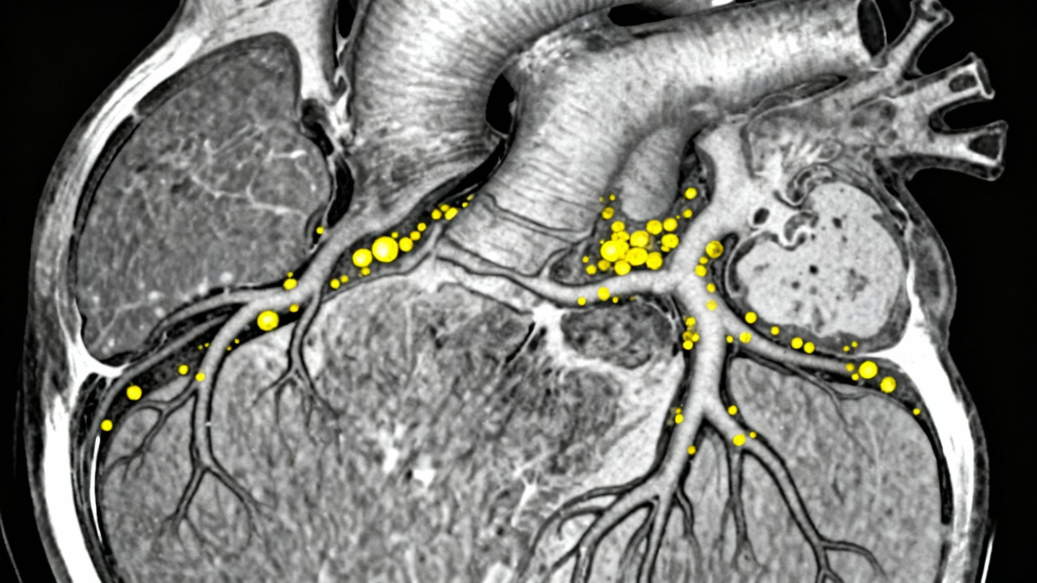 A simplified diagram showing plaque buildup in a coronary artery.