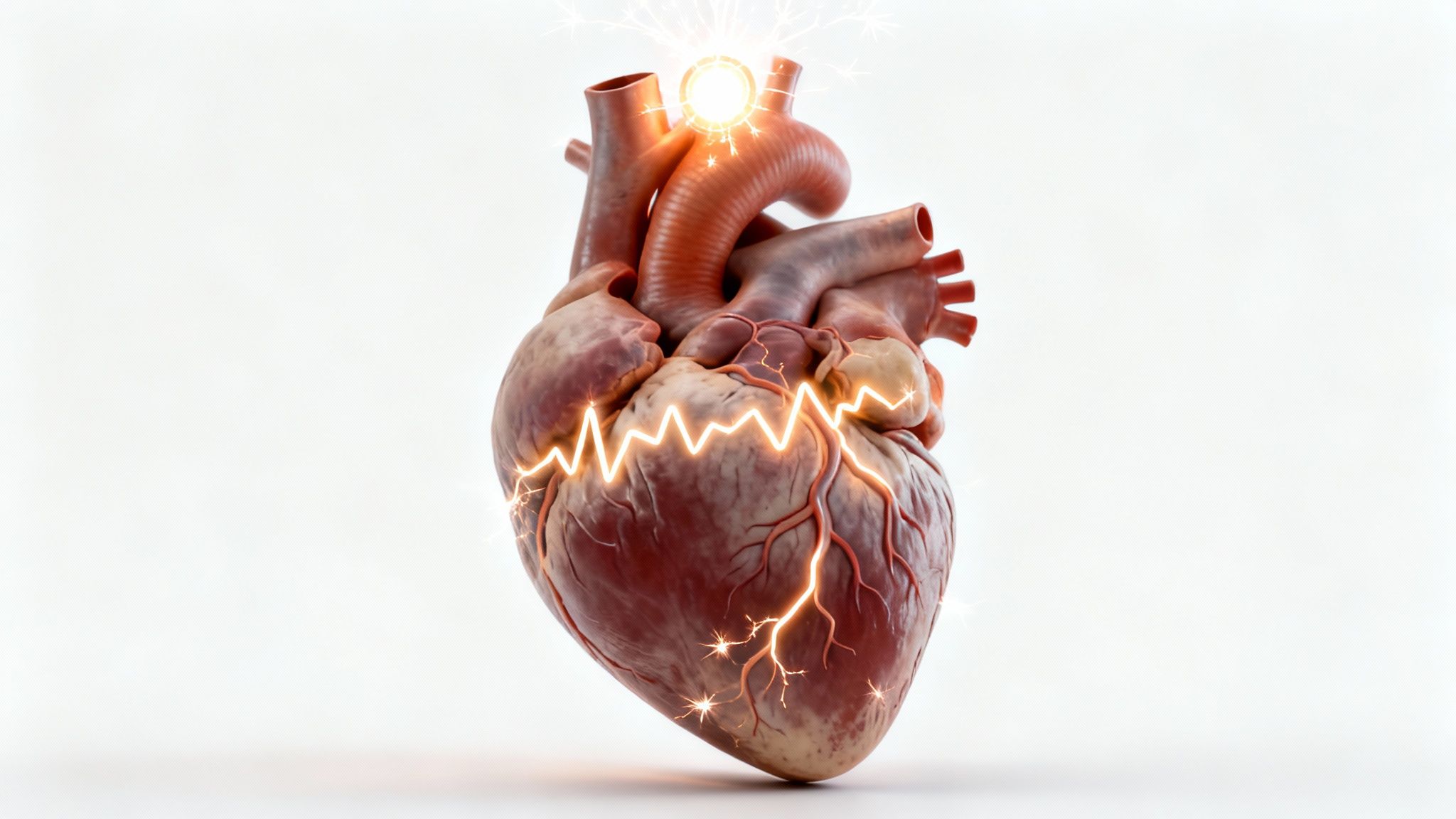 An illustration showing the heart's electrical conduction system, highlighting the sinus node.