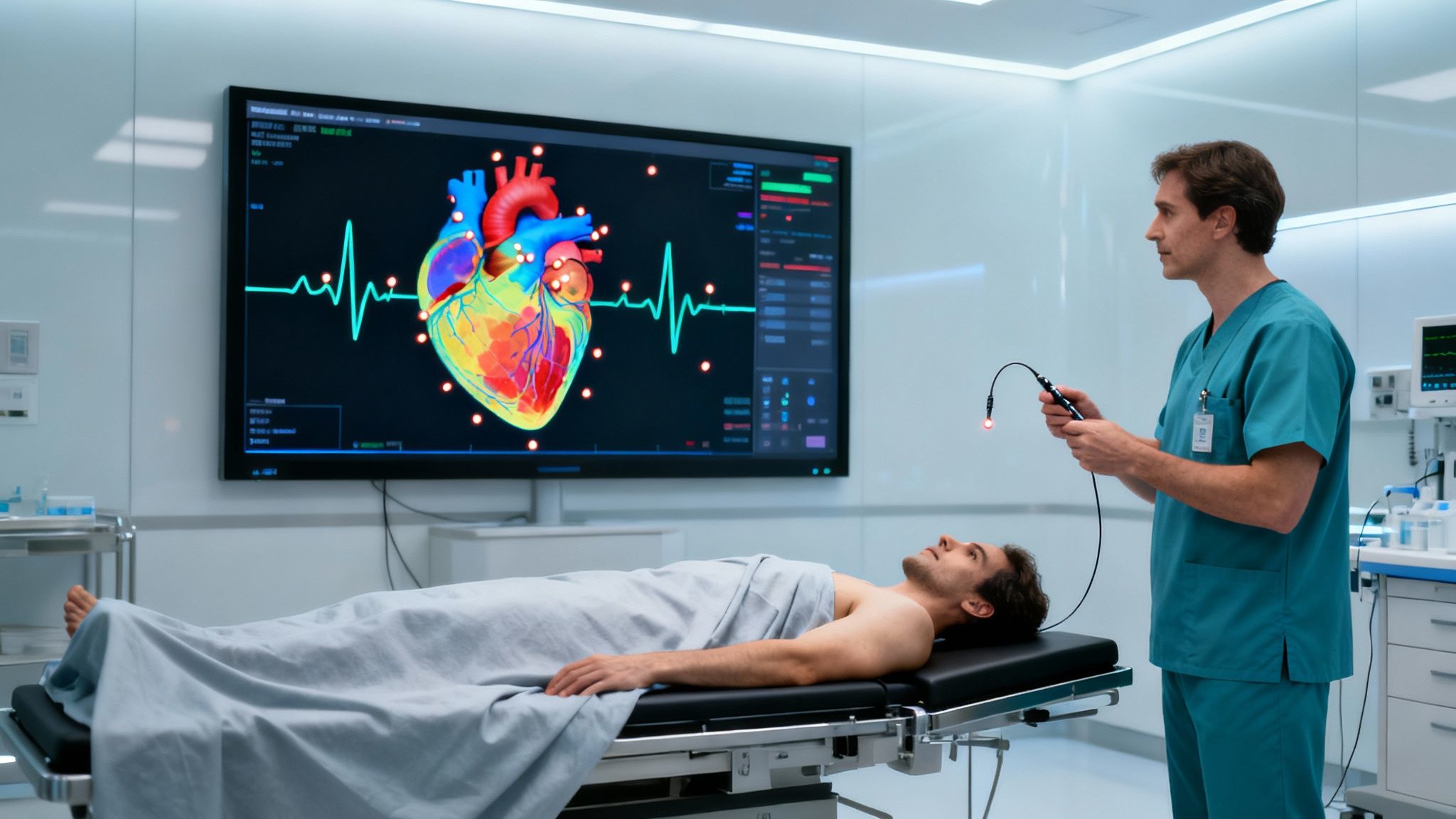 Close-up of a doctor performing a cardiac procedure in a sterile environment