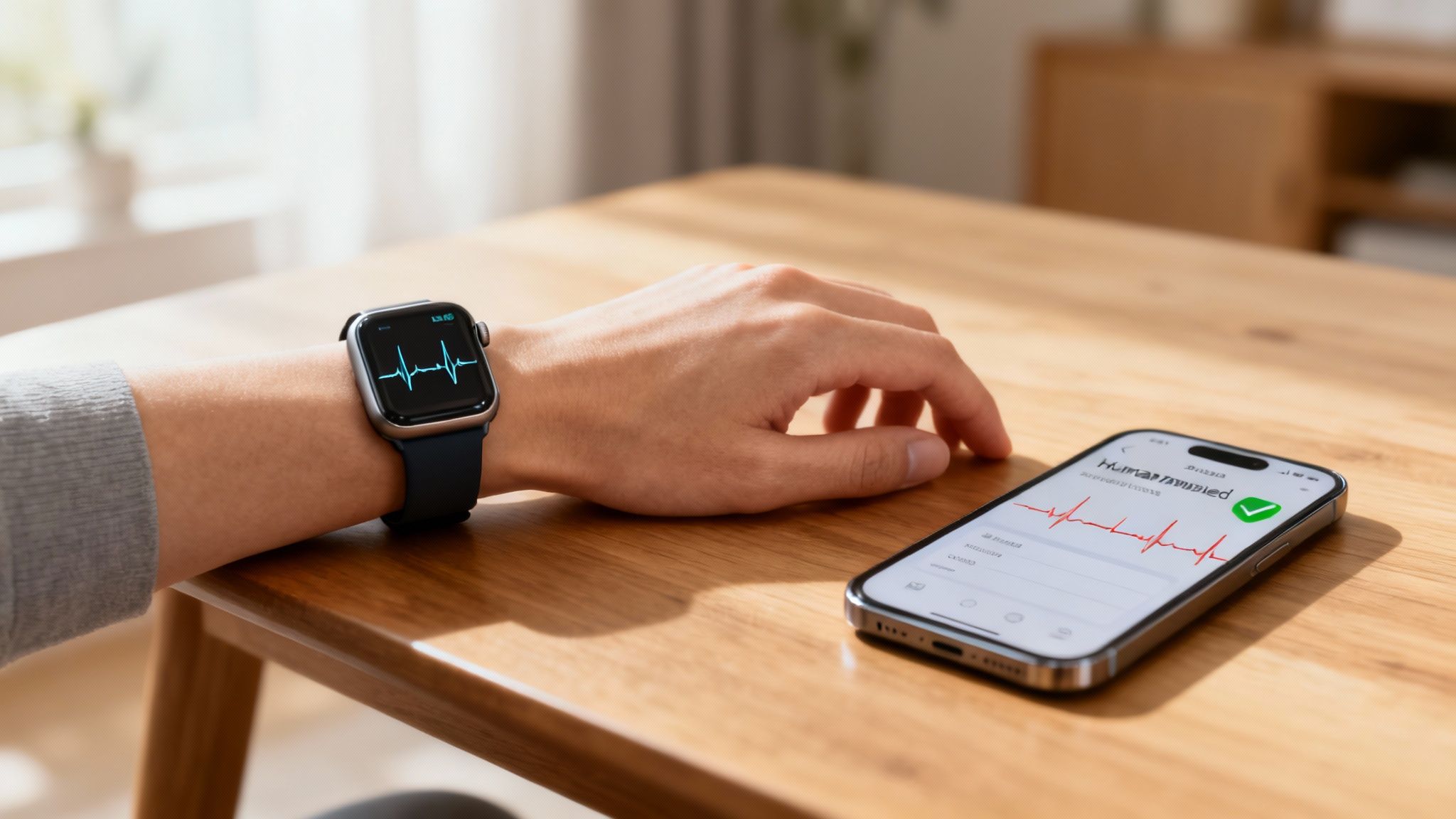 A person checking their heart rate on a modern smartwatch.
