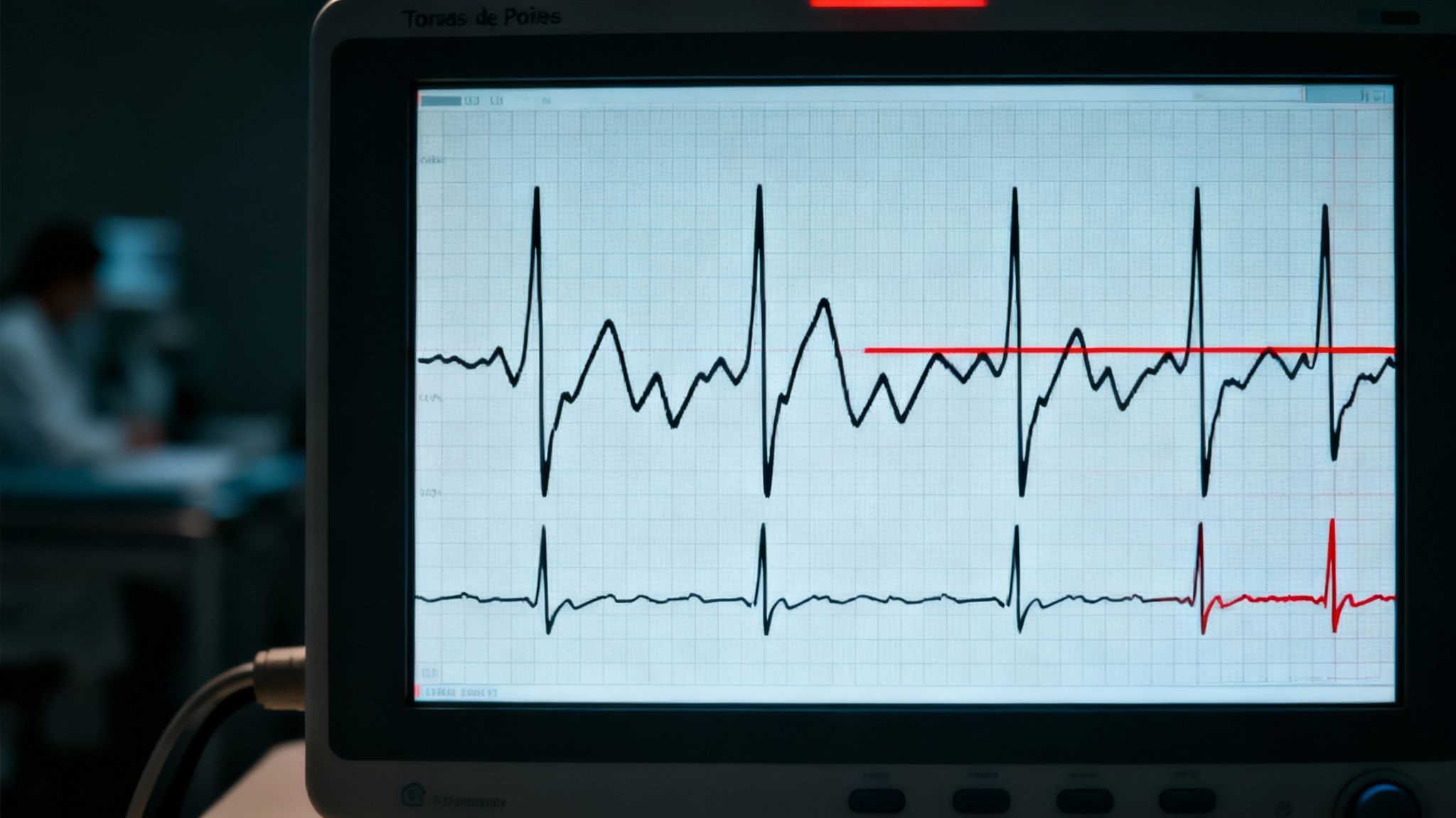 Diagram of a heart showing an abnormal rhythm