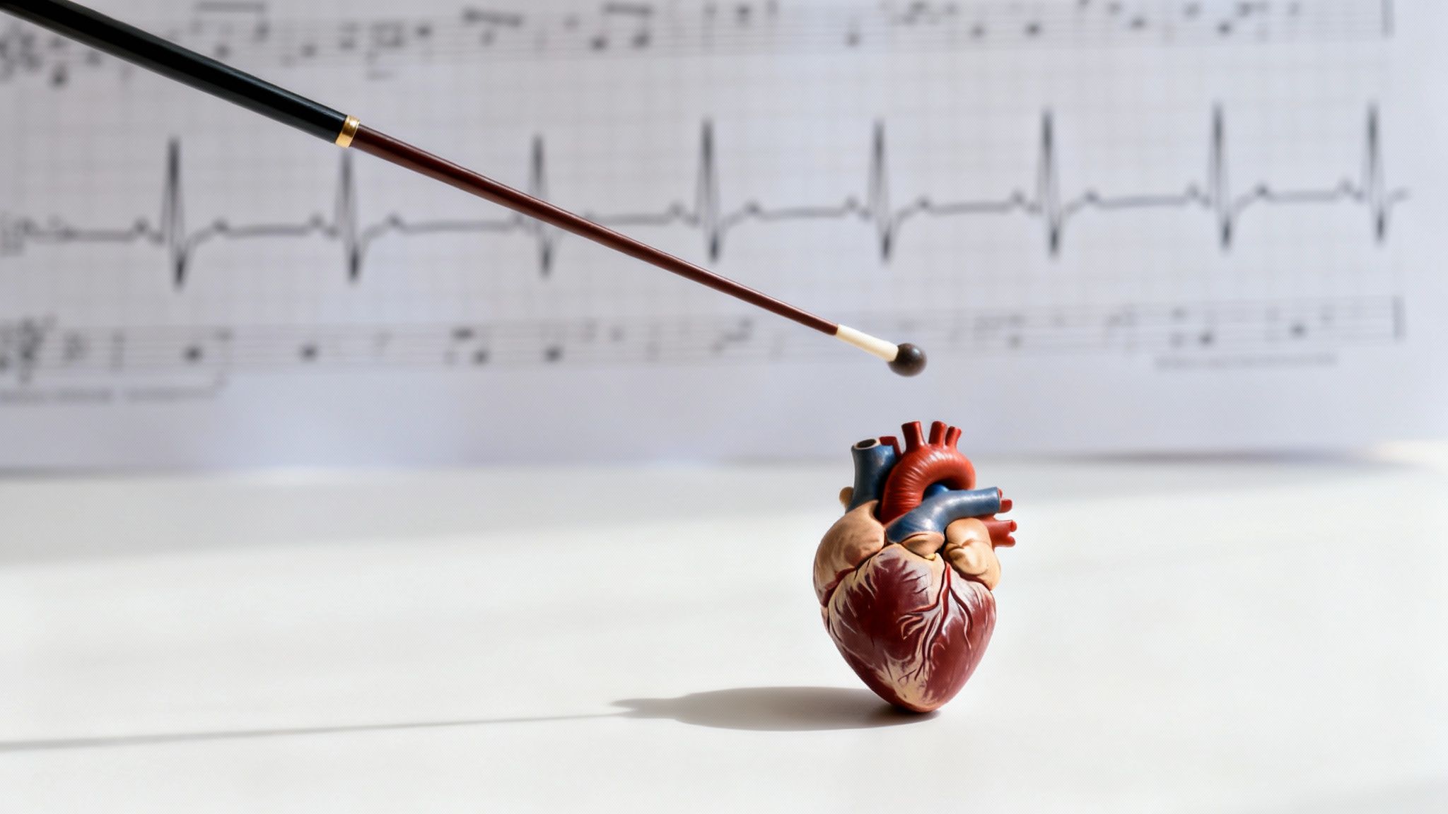 A calm and steady heartbeat line is displayed on a medical monitor screen, representing a stable heart rhythm.