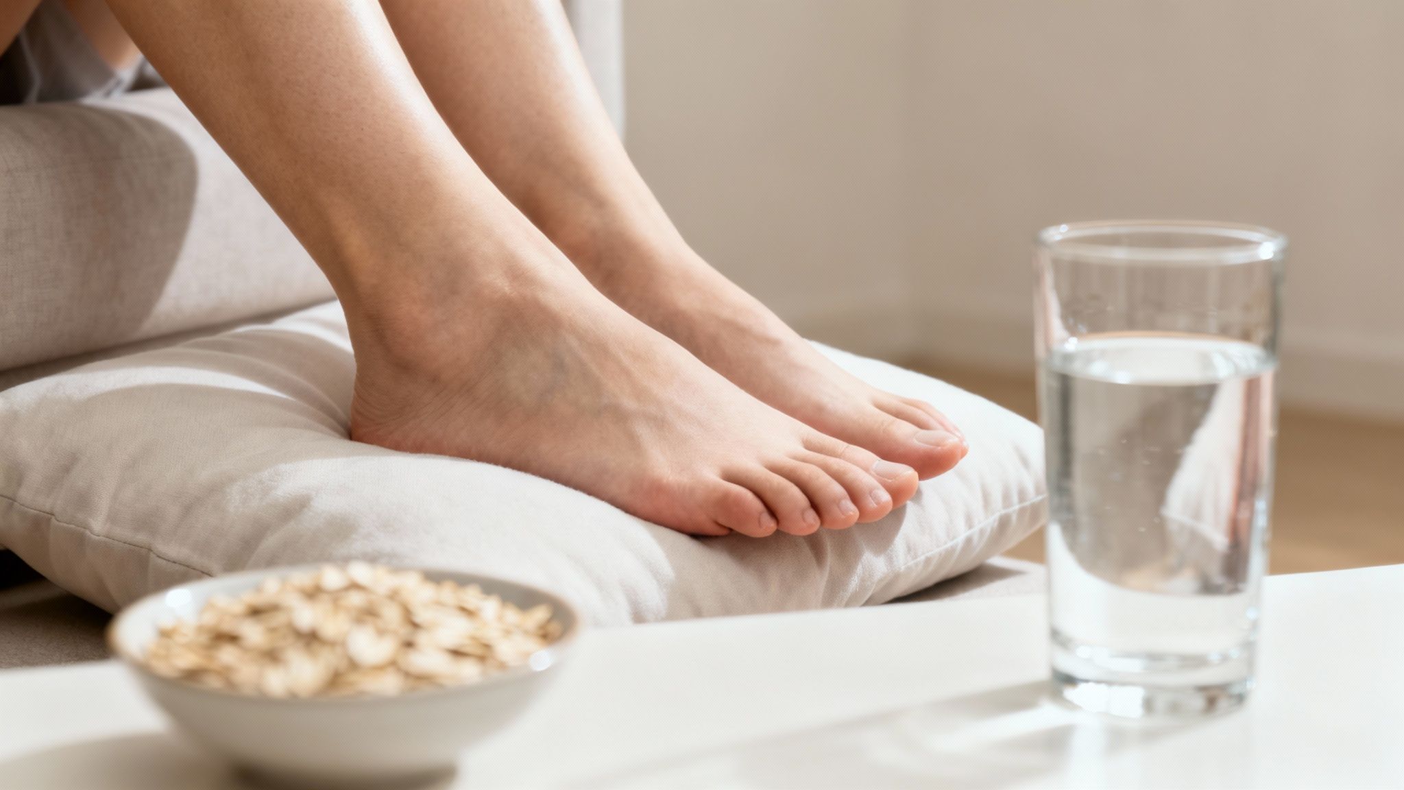 A person sitting and massaging their swollen ankle, illustrating a side effect of verapamil.