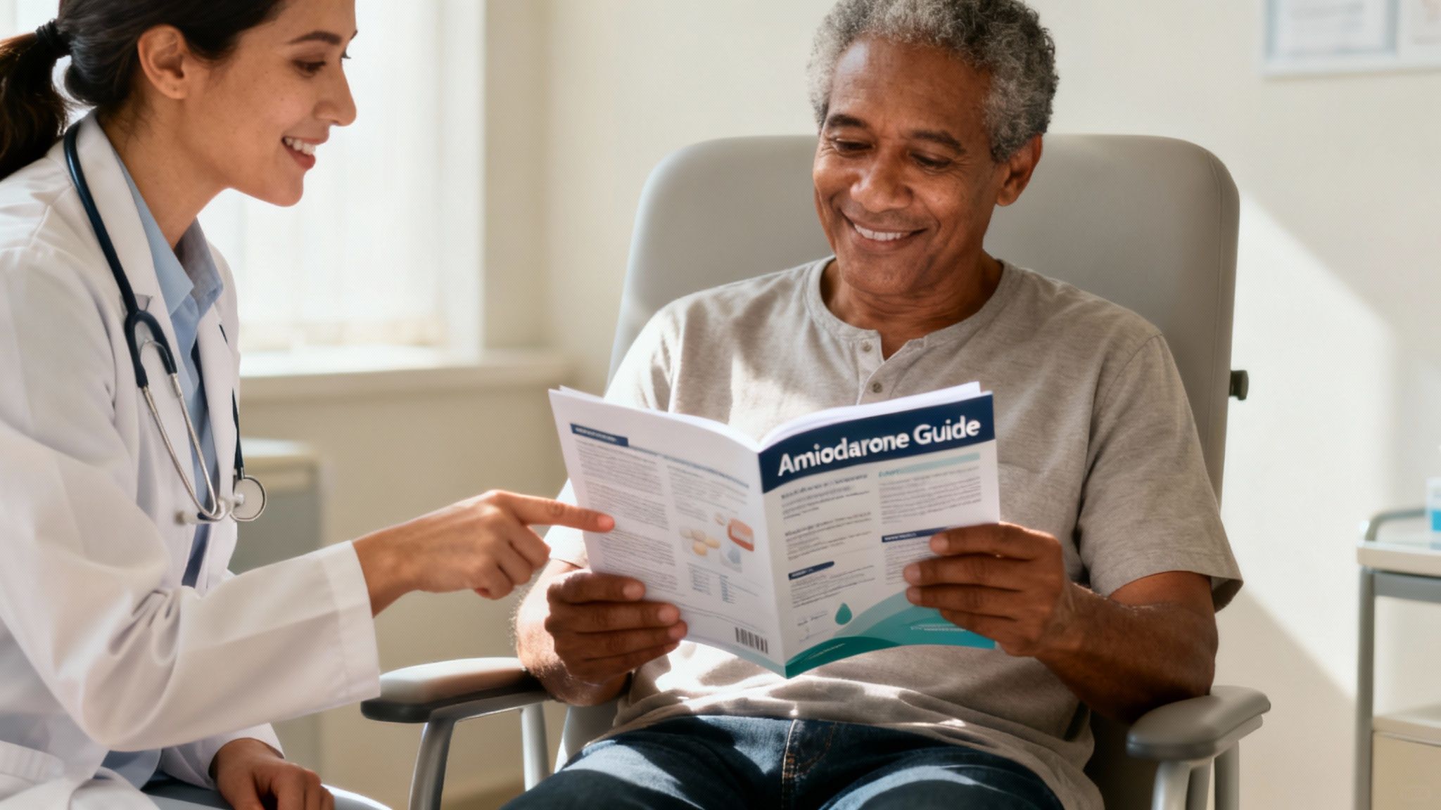 A caring doctor reviews a patient's chart on a tablet, symbolizing a partnership in healthcare.