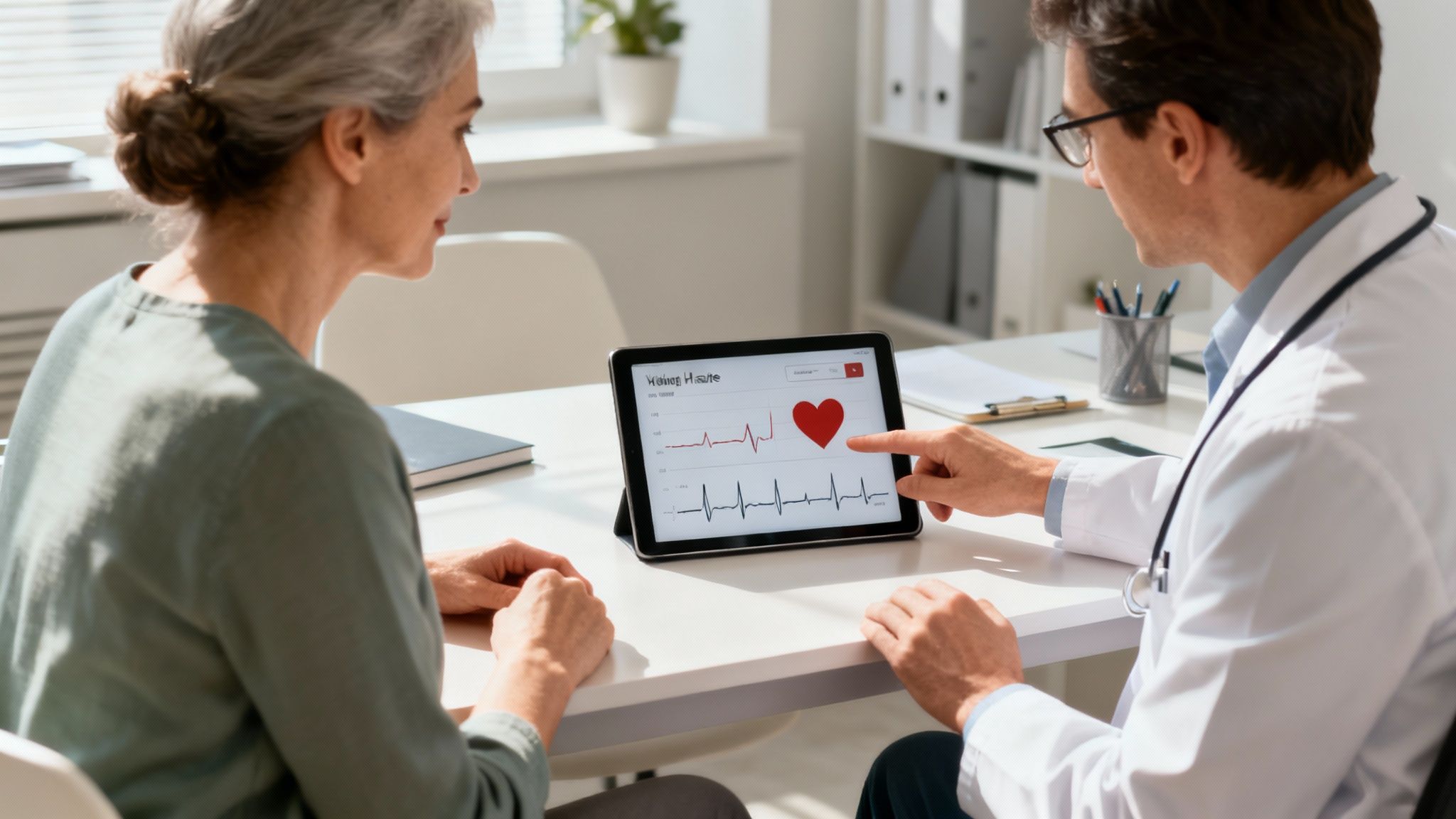 A person calmly reviewing health data on a tablet and phone, feeling prepared to take action.
