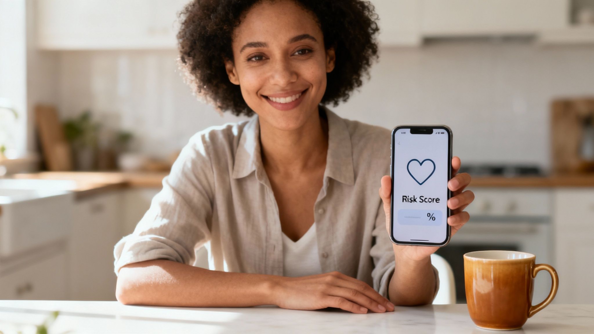 A person using a laptop to research their heart health, looking calm and in control.