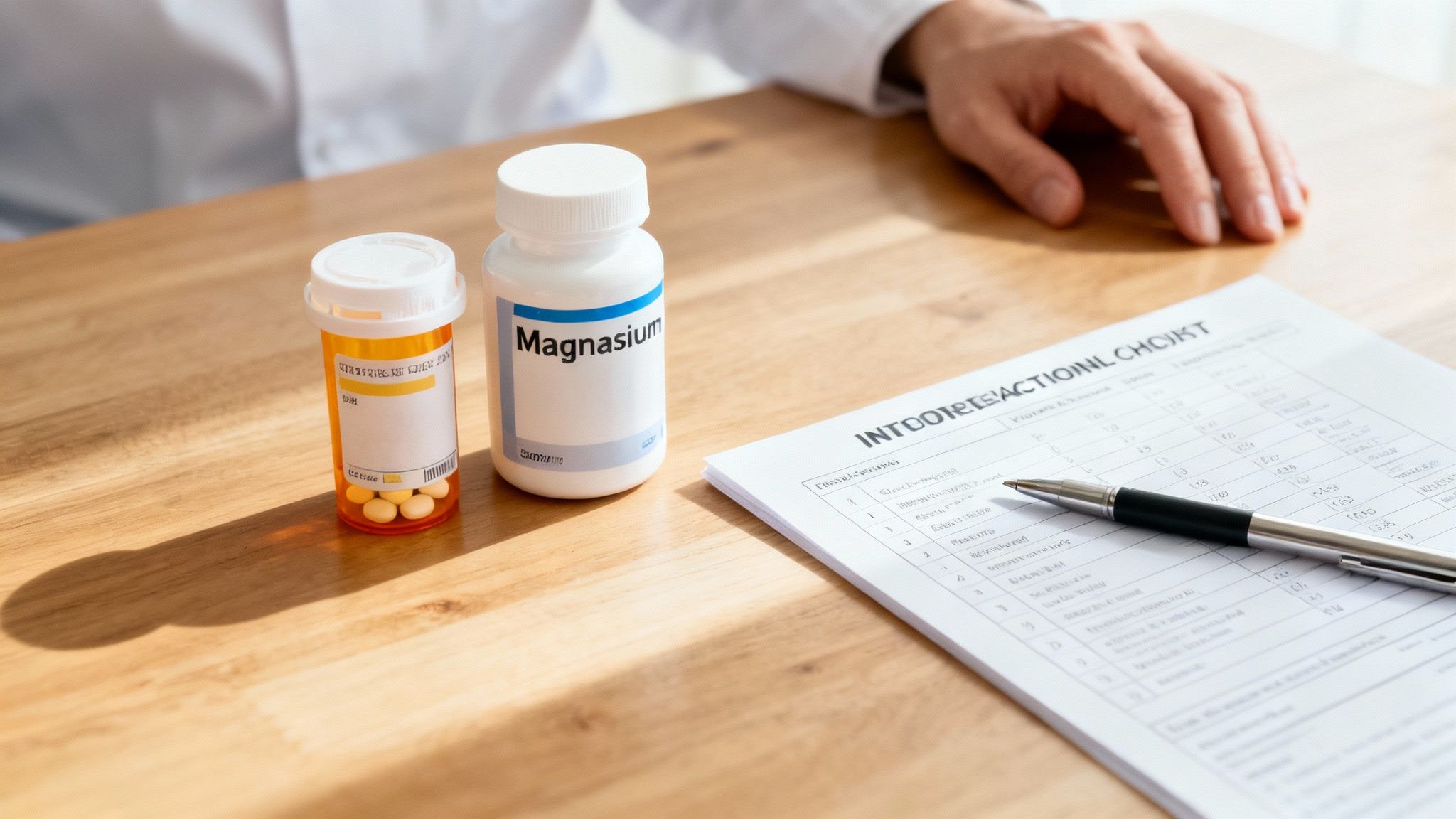 A person holding a pill bottle, representing the careful use of supplements with medication.