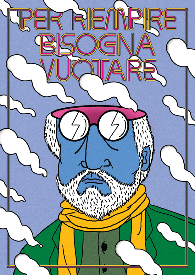 Uomo con la testa tra le nuvole