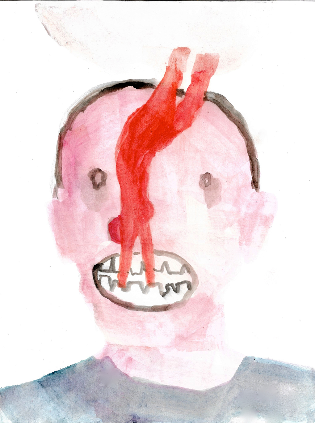 Disegno di uomo con una donna che entra nella sua bocca