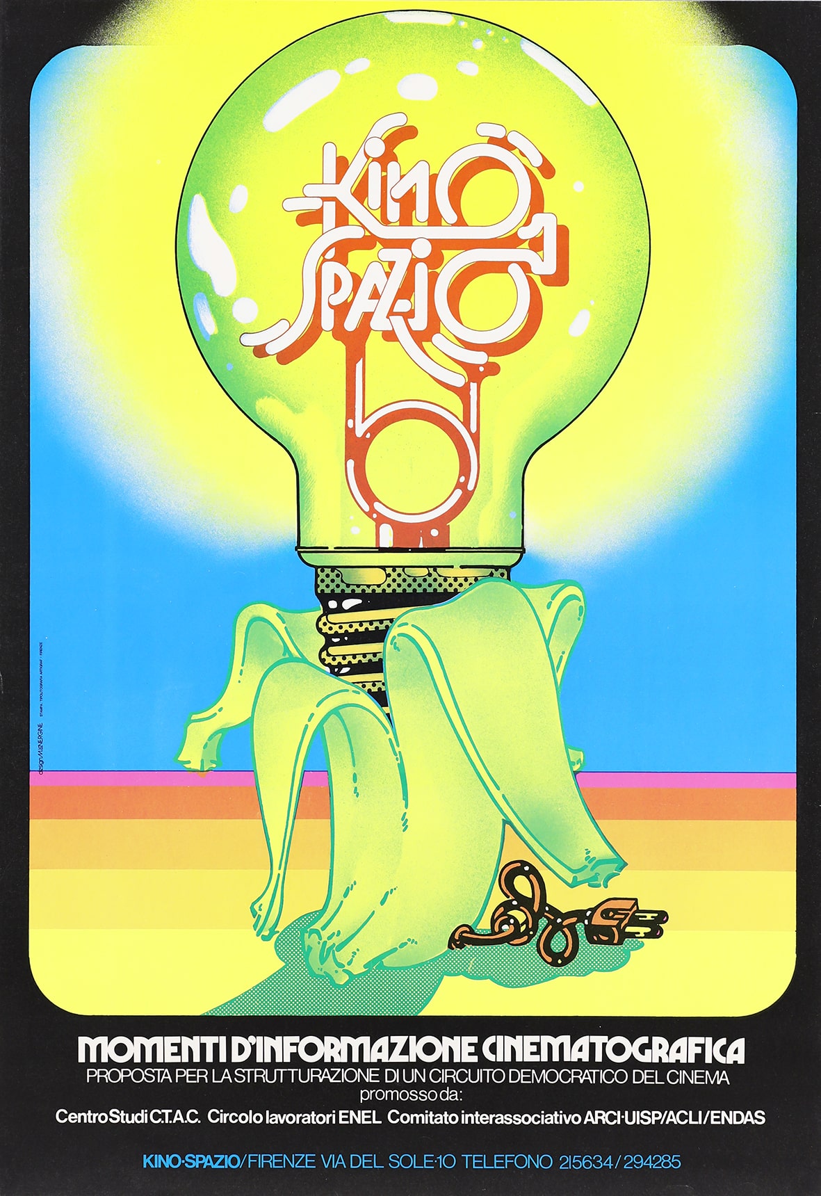 Manifesto con lampadina che sbuca da una buccia di banana