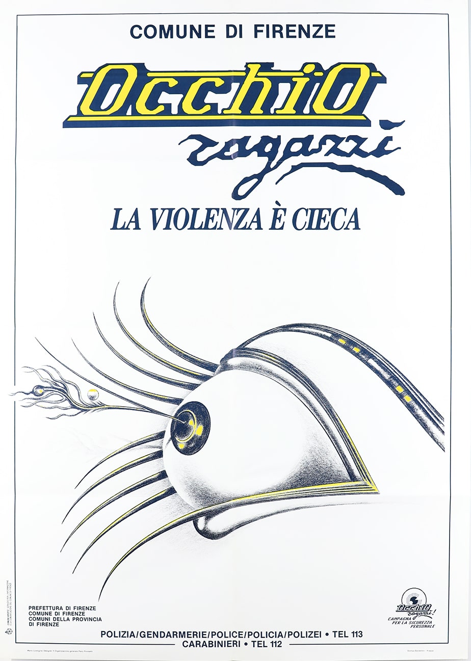 Manifesto con un grande occhio dalle ciglia lunghe