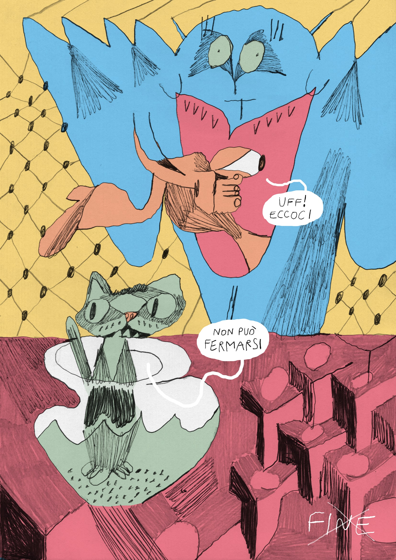 Un uomo che corre viene mangiato da un diavolo