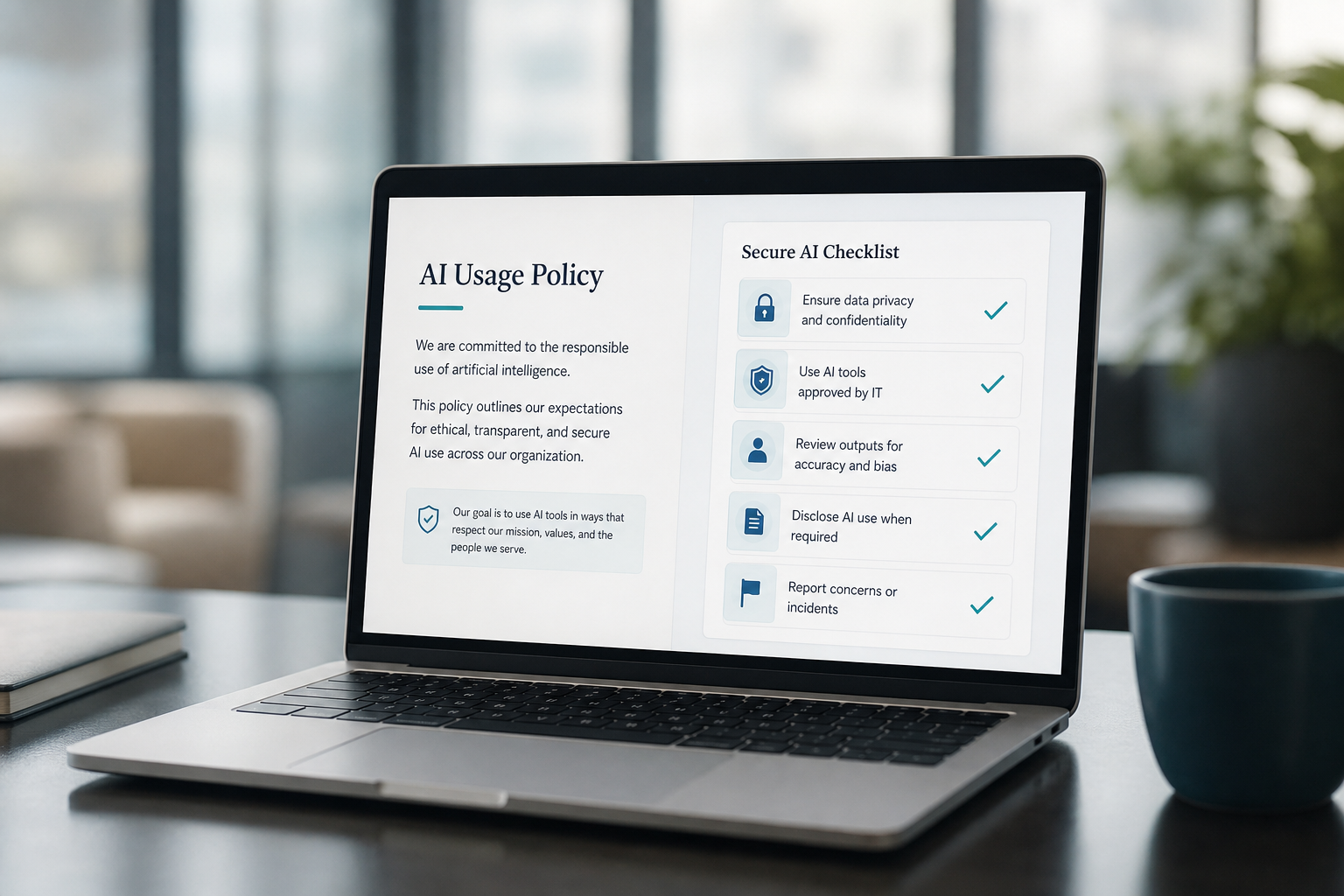 Cadre IA et checklist conformité sur ordinateur — fondations et associations