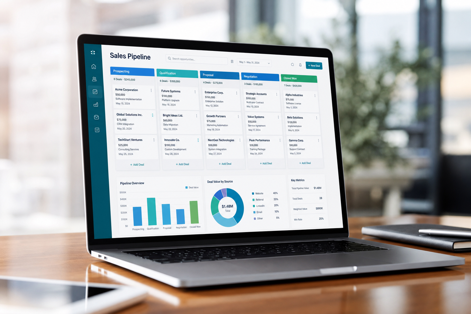Pipeline commercial CRM kanban sur ordinateur — PME romandes