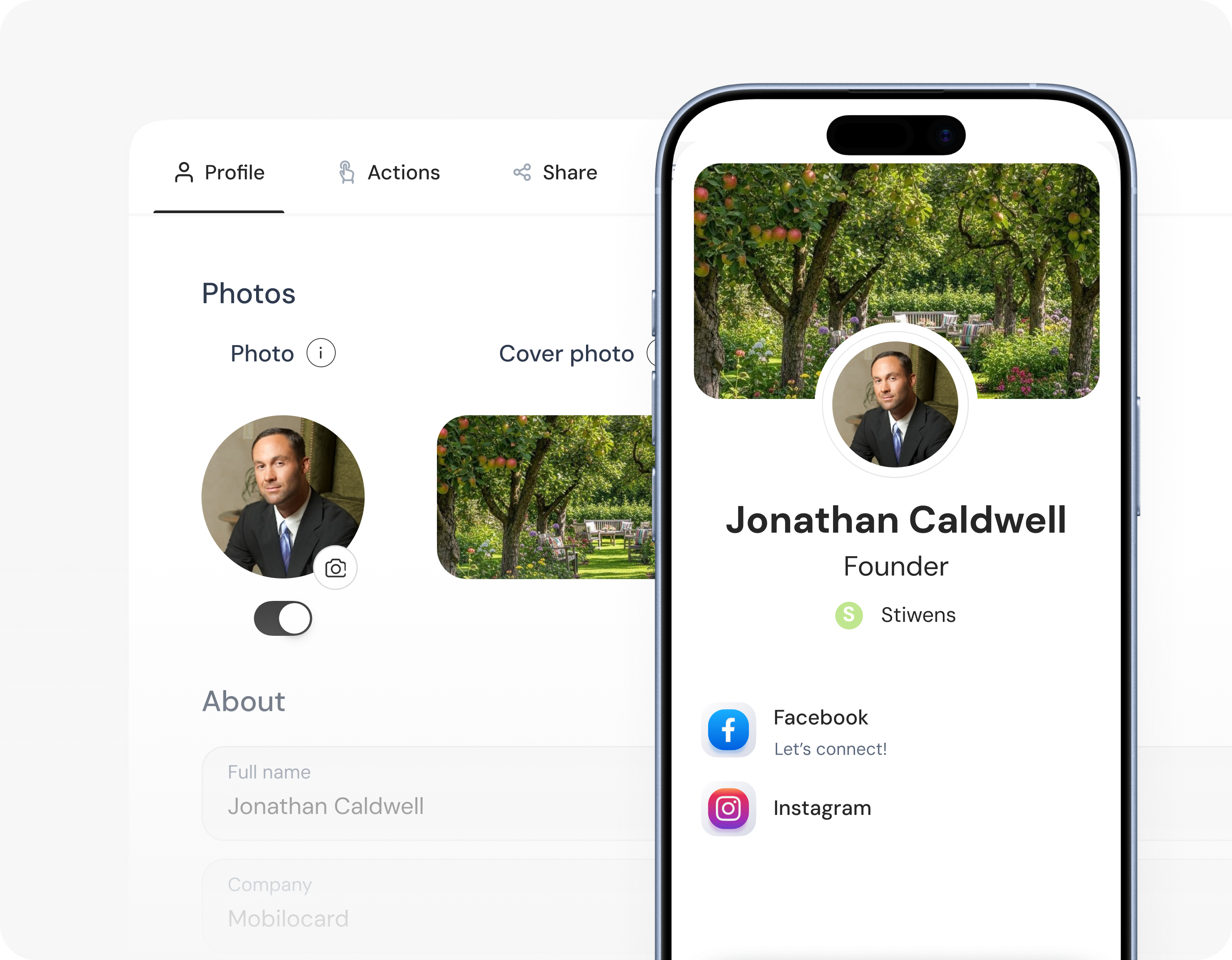 Mobilo Business Cards: Contact Details