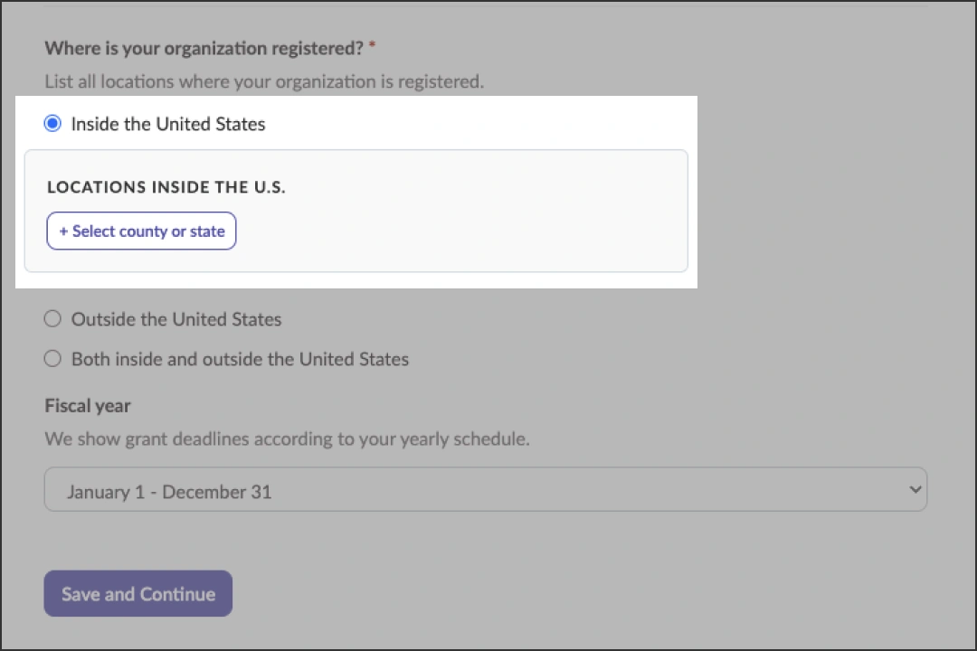 select the geographic area in which your organization operates