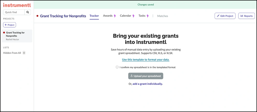 Click the “Tracker” tab to access the grant tracker tool.