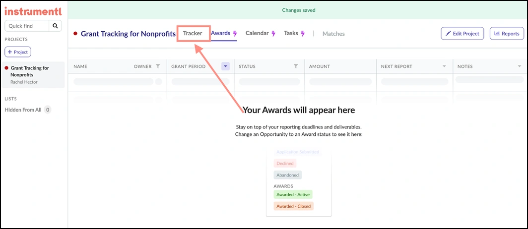 Access the Grant Tracking Tool