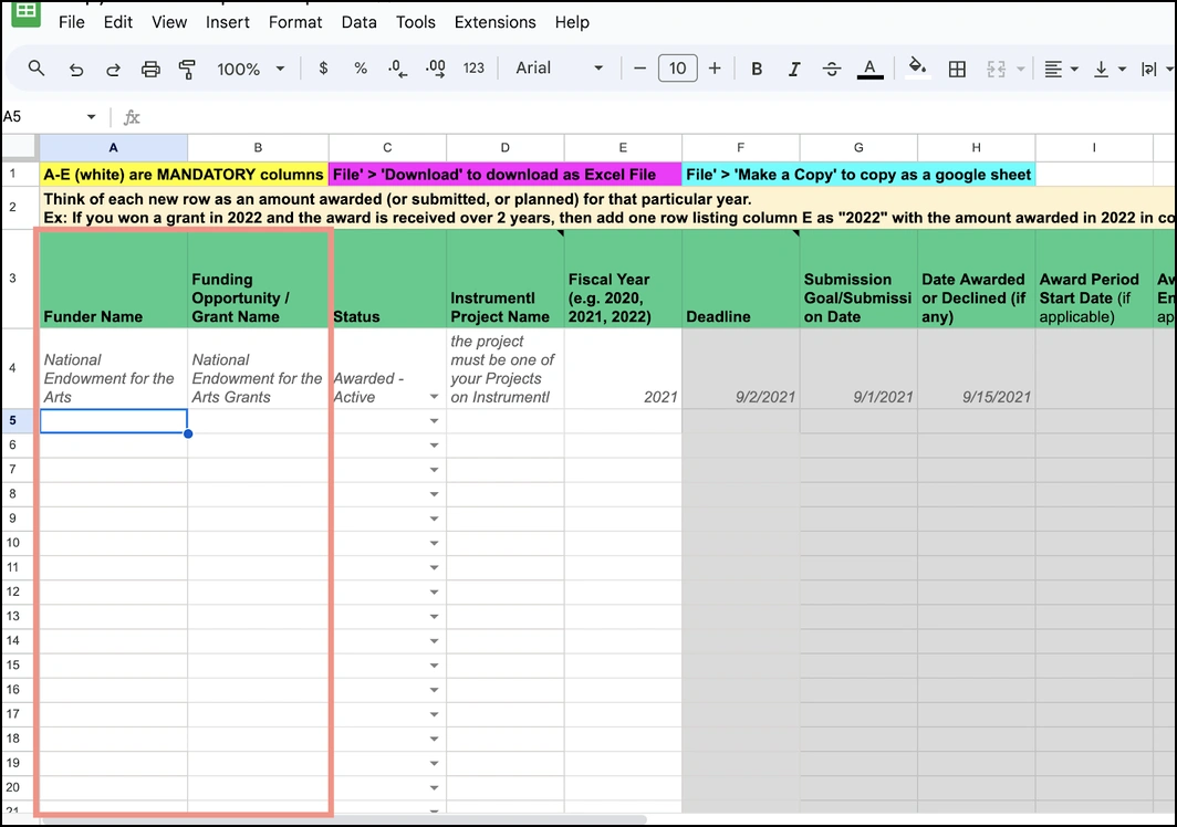 focus on the first two columns