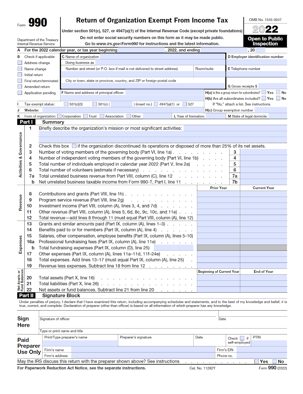 Example of a 990 form for a nonprofit