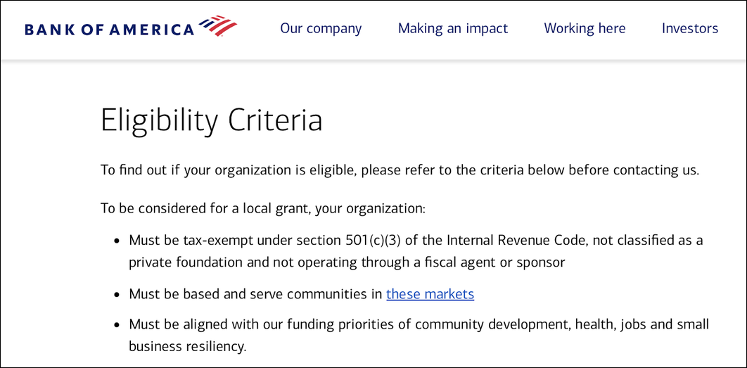 Bank of America grants