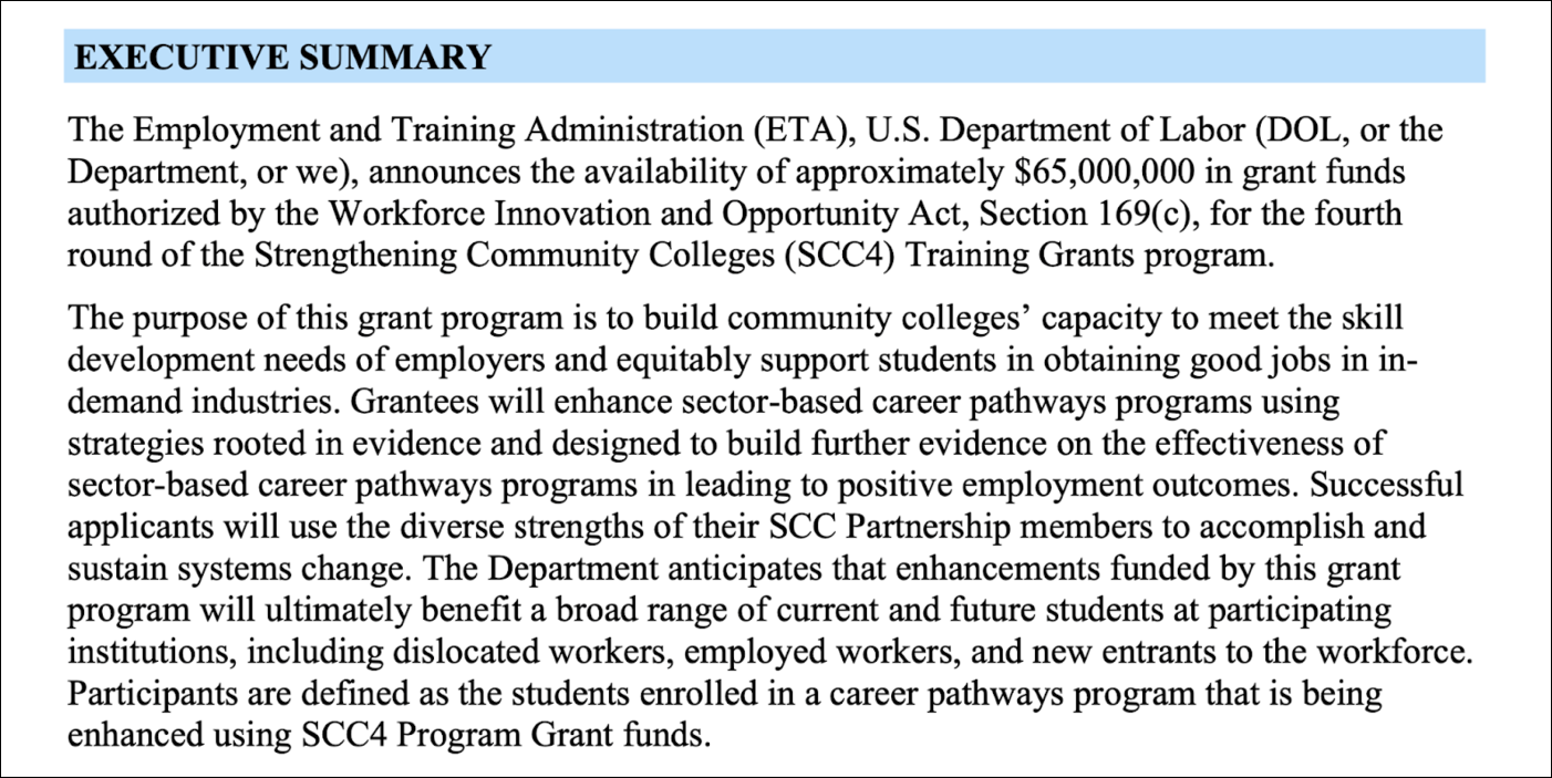 U.S. Department of Labor FOA