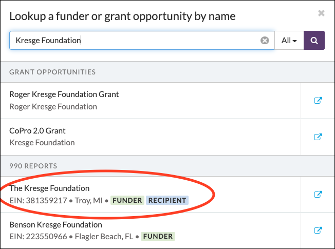 Funder lookup