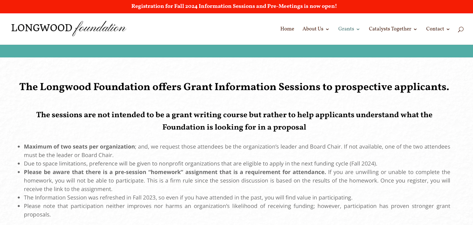 Longwood Foundation grant information sessions