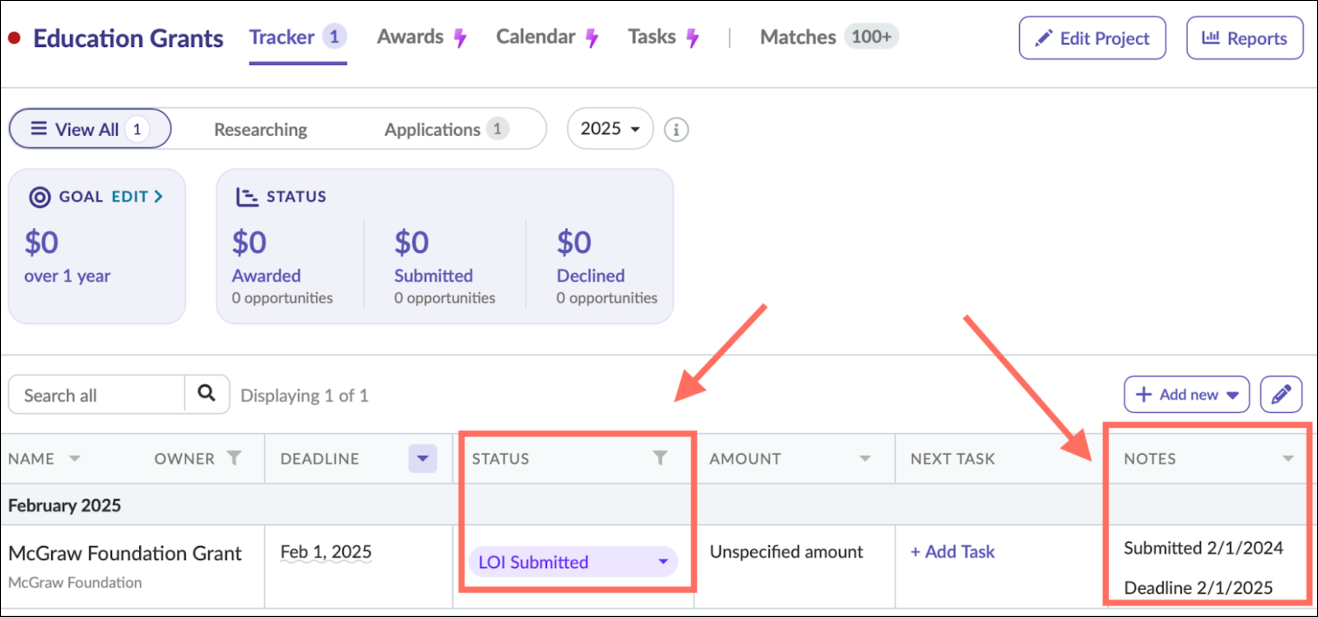 Add notes or change status