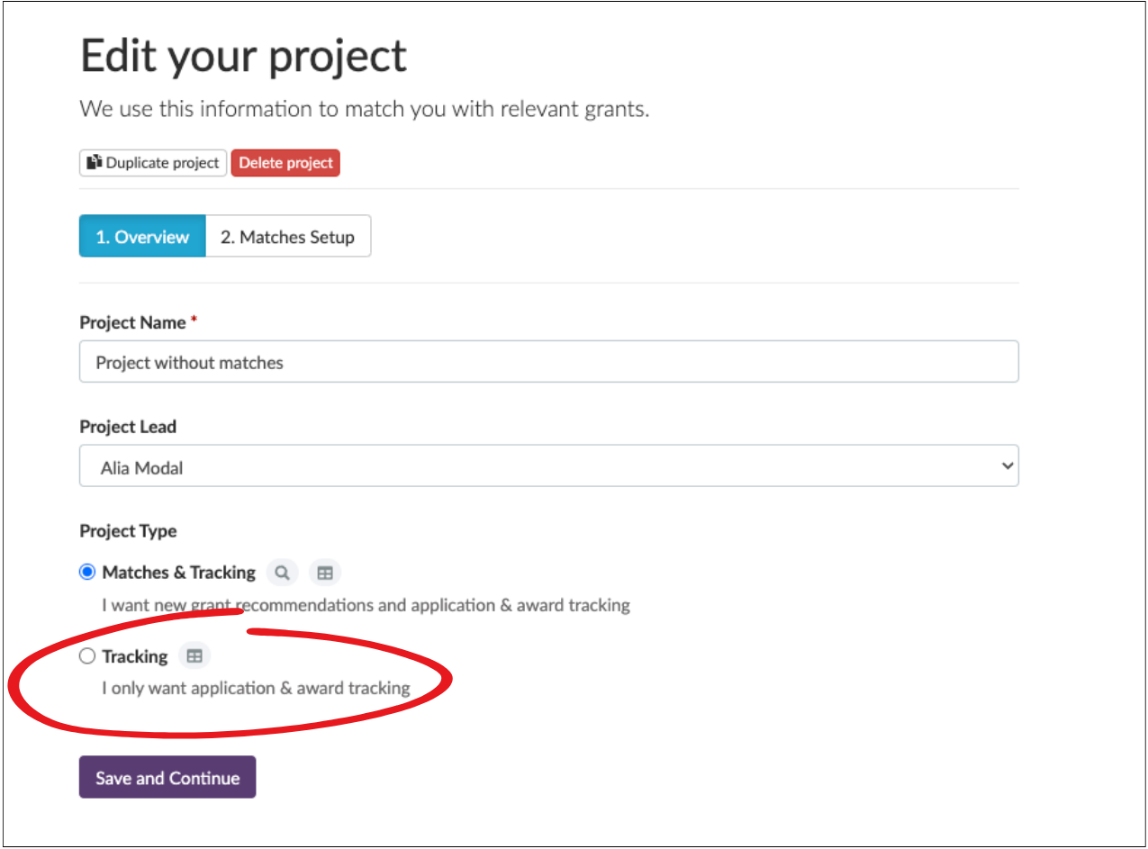 Tracking Only Projects